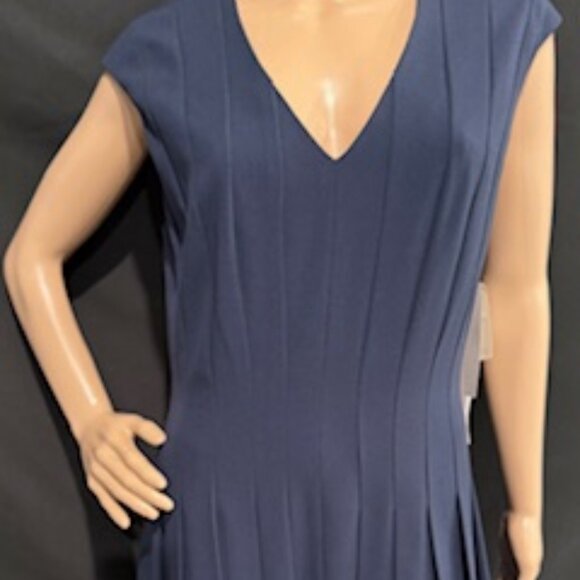 Adrianna Papell Navy Pleated Midi Dress – Size 12 - Picture 2 of 11